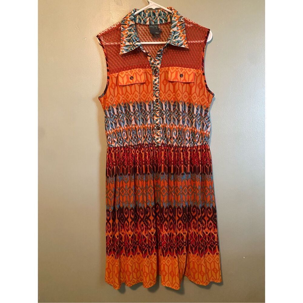 Gabby Skye Orange & Blue Printed Sleeveless Fit & Flare Mini Dress 12